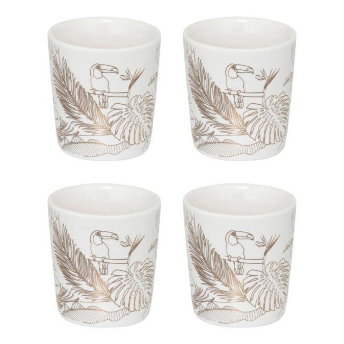SECRET DE GOURMET Lot de 4 Tasses à Café  Toucan  10cl Blanc