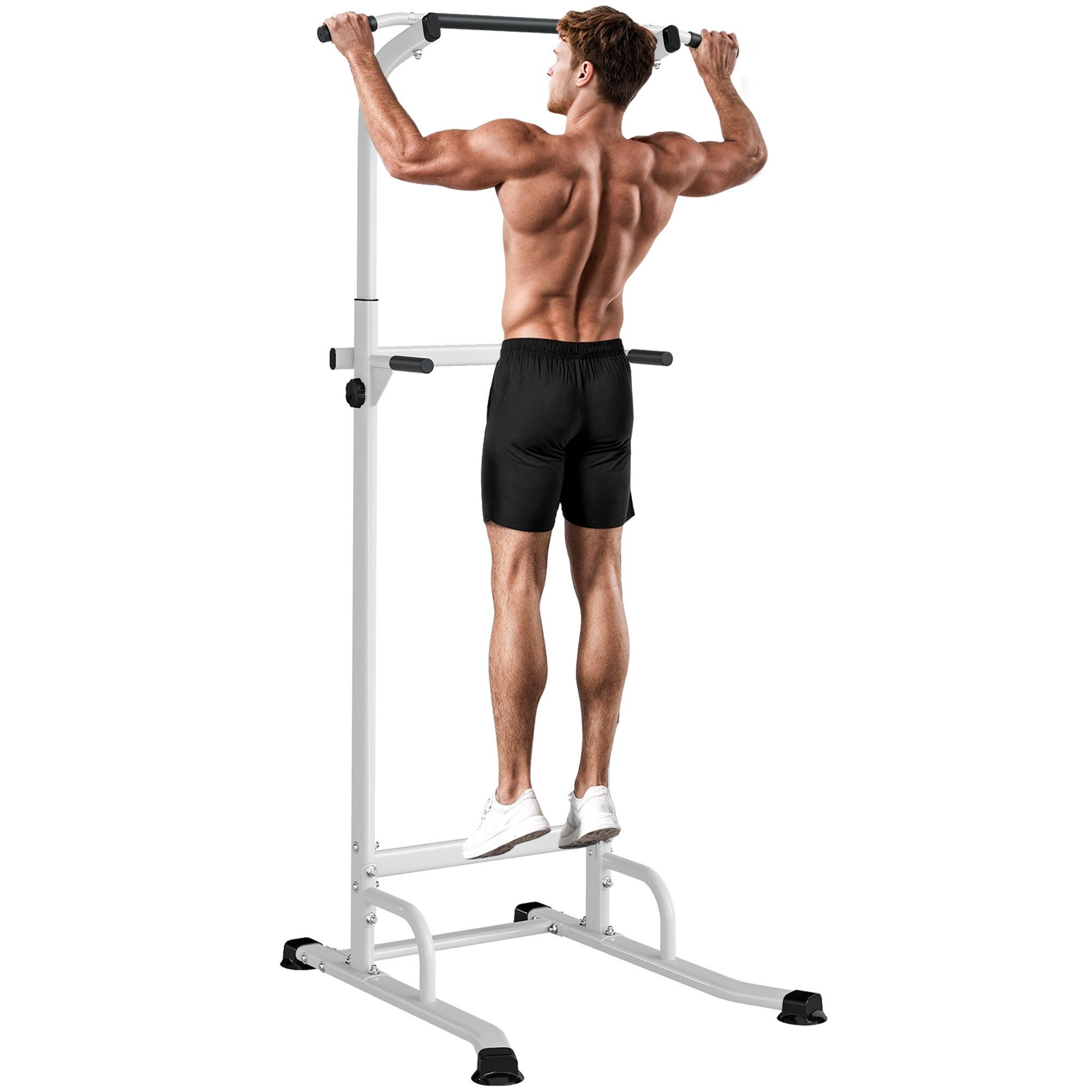 HOMCOM Station de traction et dips - barre de traction autoportante réglable h.176-227cm - acier blanc