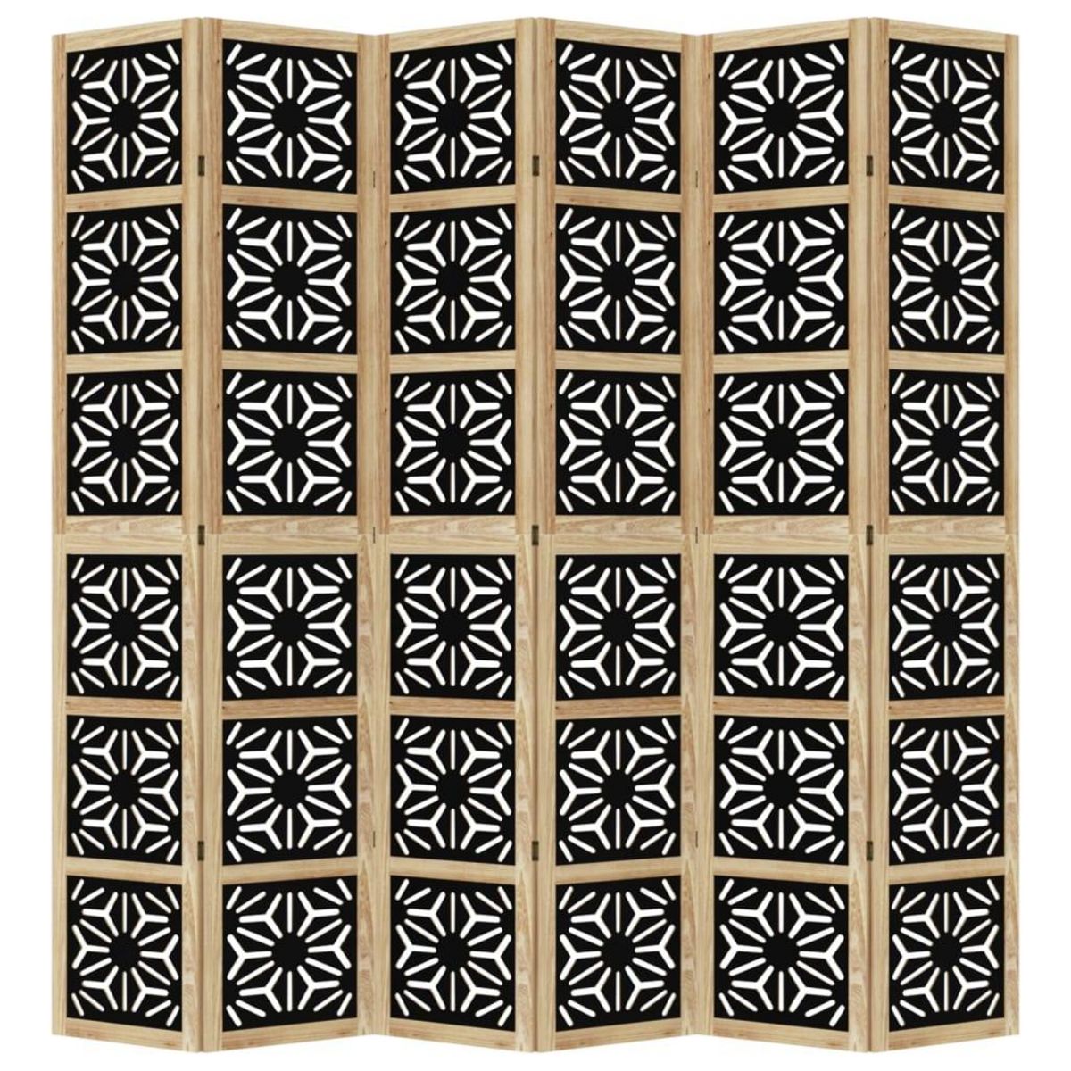 VIDAXL Cloison de separation 6 panneaux marron noir paulownia massif