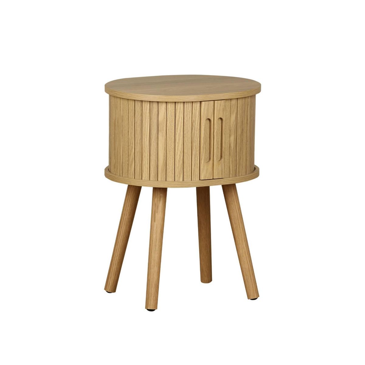 SWEEEK Table de chevet ovale 2 portes coulissantes poignées creusées. effet bois rainuré. L40 x l34 x H54.8cm