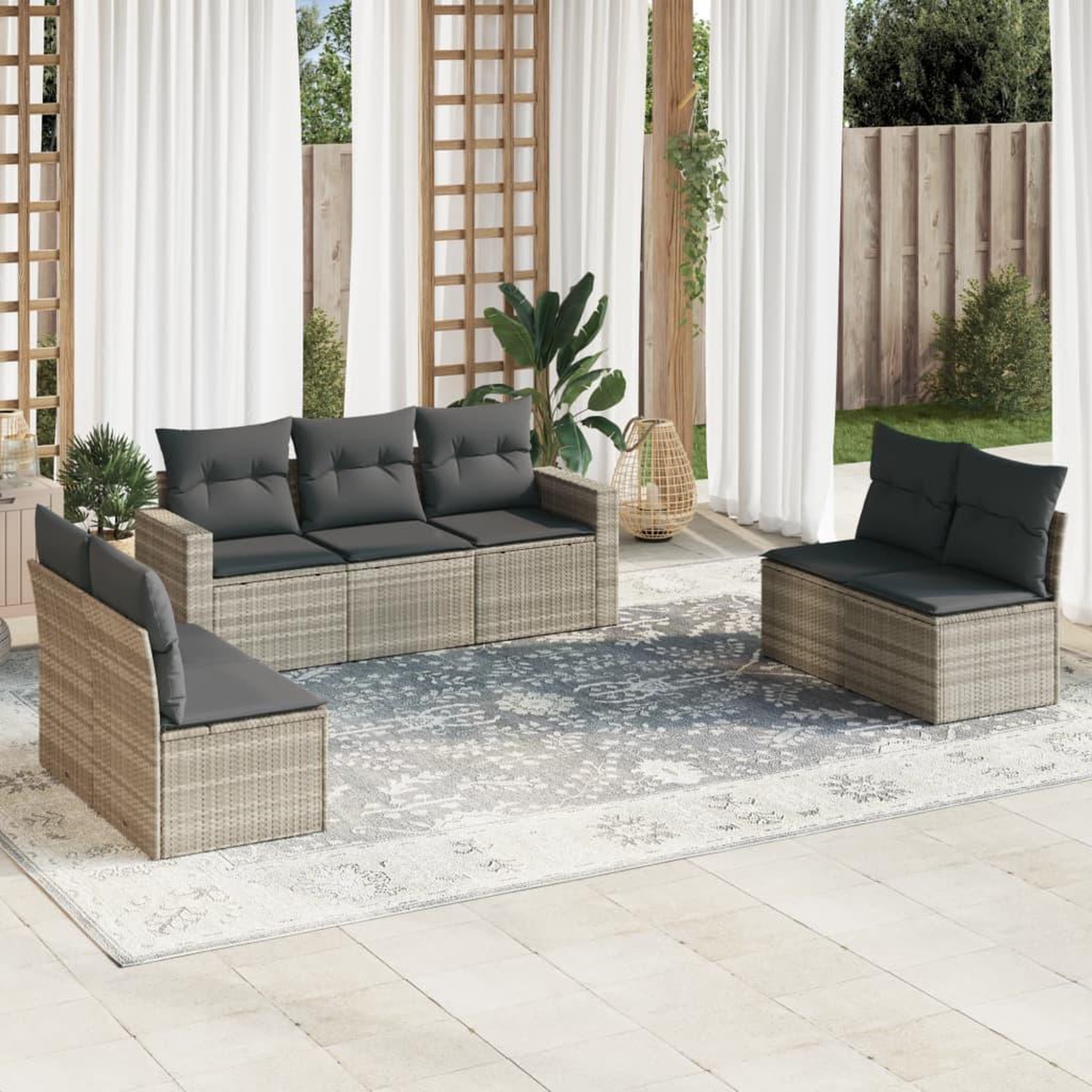 VIDAXL Salon de jardin avec coussins 7 pcs gris clair resine tressee
