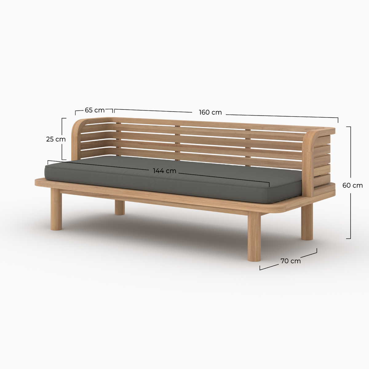 Rendez vous déco Canapé de jardin en teck massif et coussin gris 2 places-Kilda