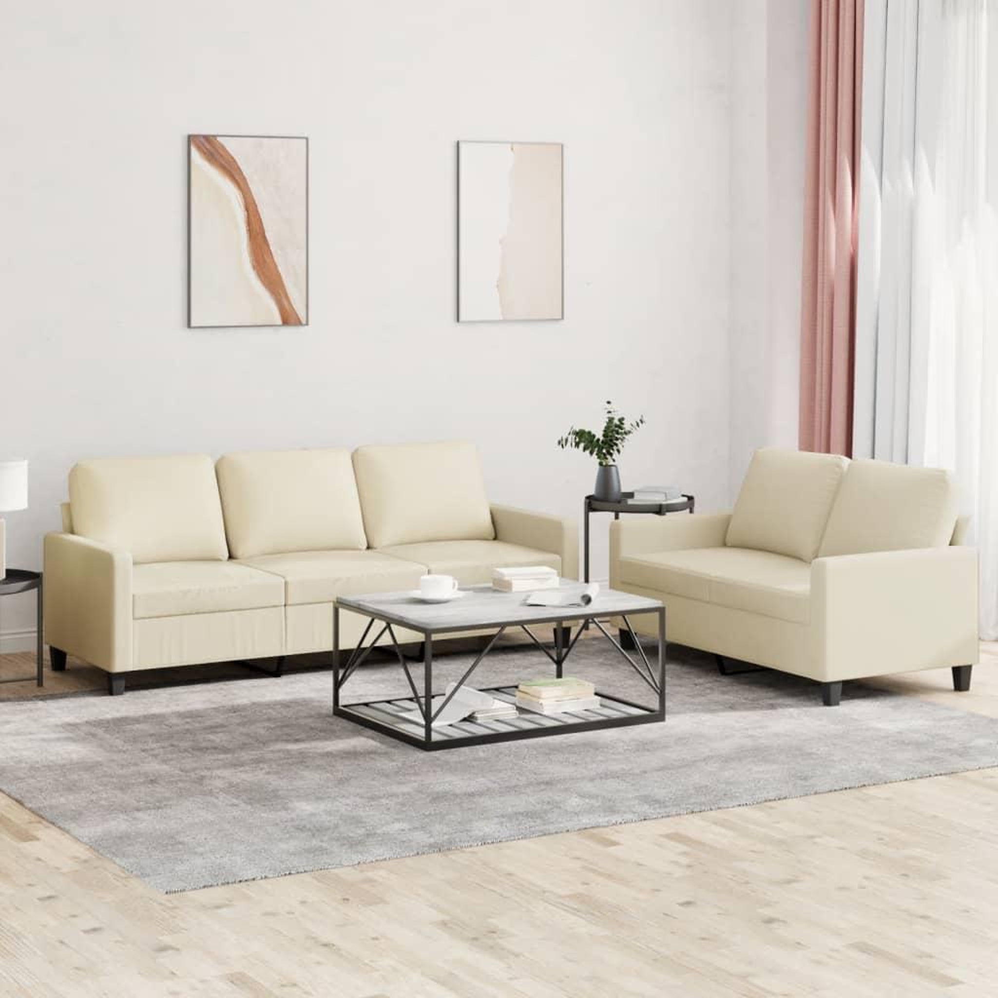 VIDAXL Ensemble de canapes 2 pcs avec coussins Creme Similicuir
