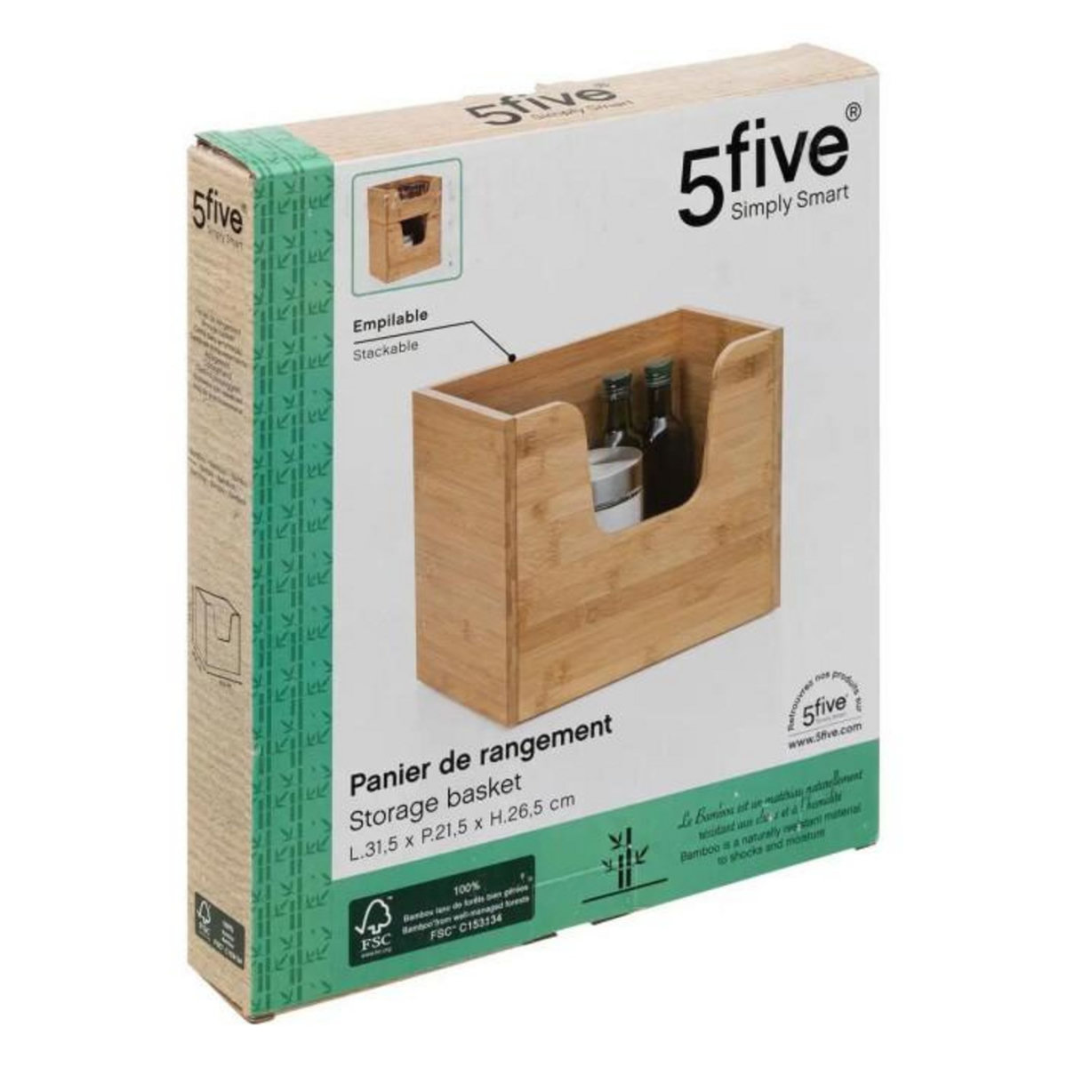 FIVE Panier de Rangement Empilable  Bambou  31cm Naturel