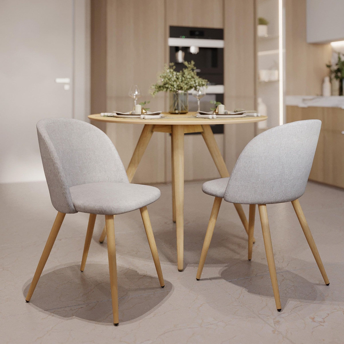 Rendez vous déco Lot de 2 chaises en tissu bleu et pieds en métal effet bois - Cozy