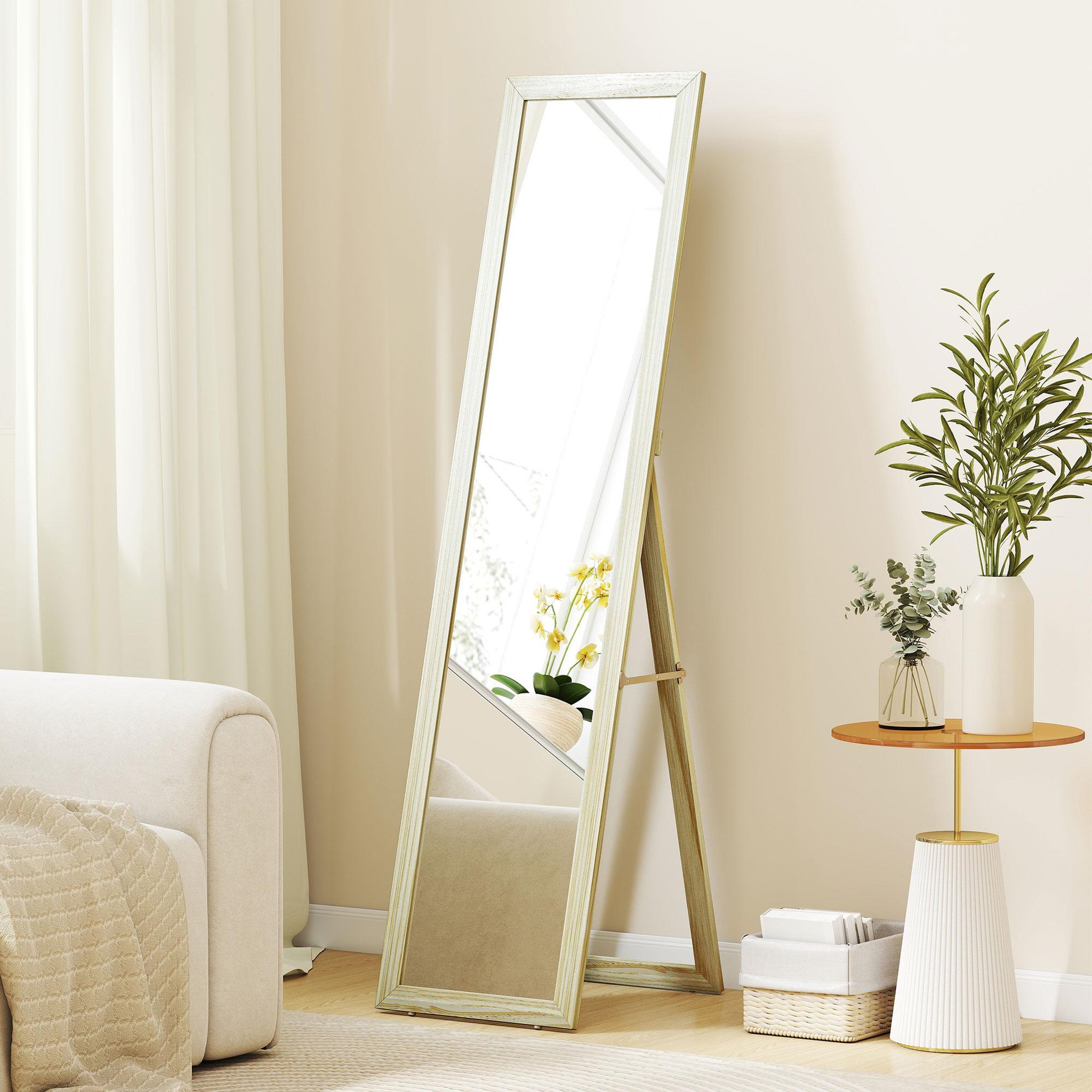 Voir la diapositive 6 : HOMCOM Miroir pleine longueur sur pied mural 154cm effet bois naturel