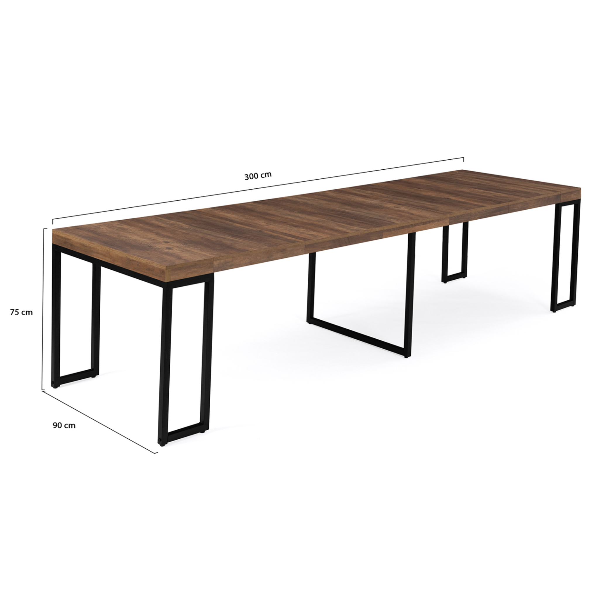 Voir la diapositive 6 : ID MARKET Table console extensible toronto 14 personnes 300 cm  bois foncé noyer design industriel