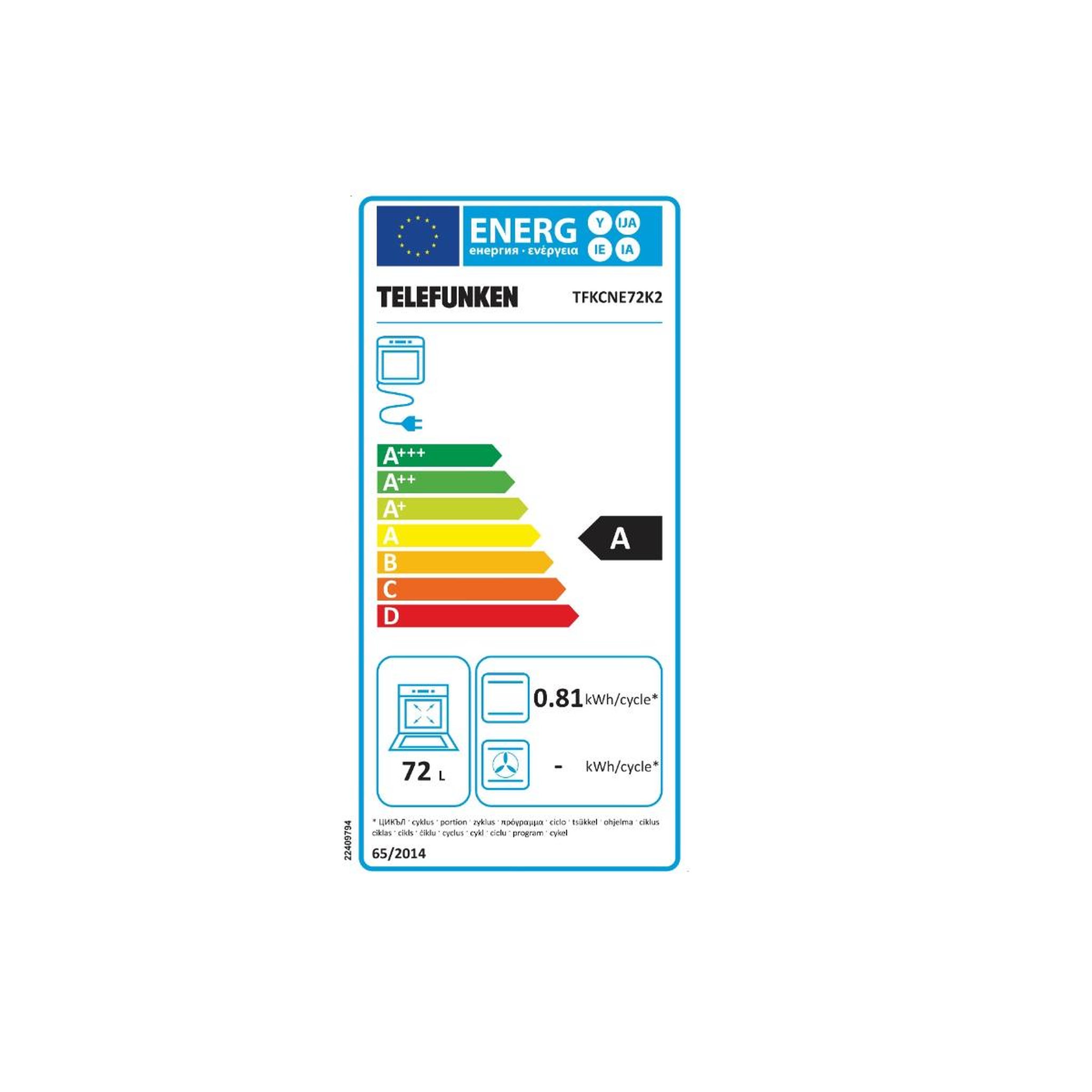 Voir la diapositive 2 : TELEFUNKEN Four intégrable 72l 60cm - tfkcne72k2