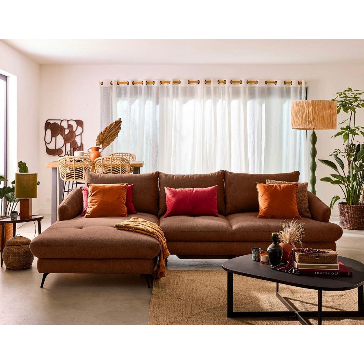 LISA DESIGN Ninon - canapé d'angle gauche 4 places convertible avec coffre en tissu texturé