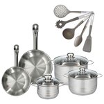 Fackelmann Lot 2 Poêles 20/24cm Fackelmann Etherna et 3 Faitouts 16/20/24cm avec 5 ustensiles