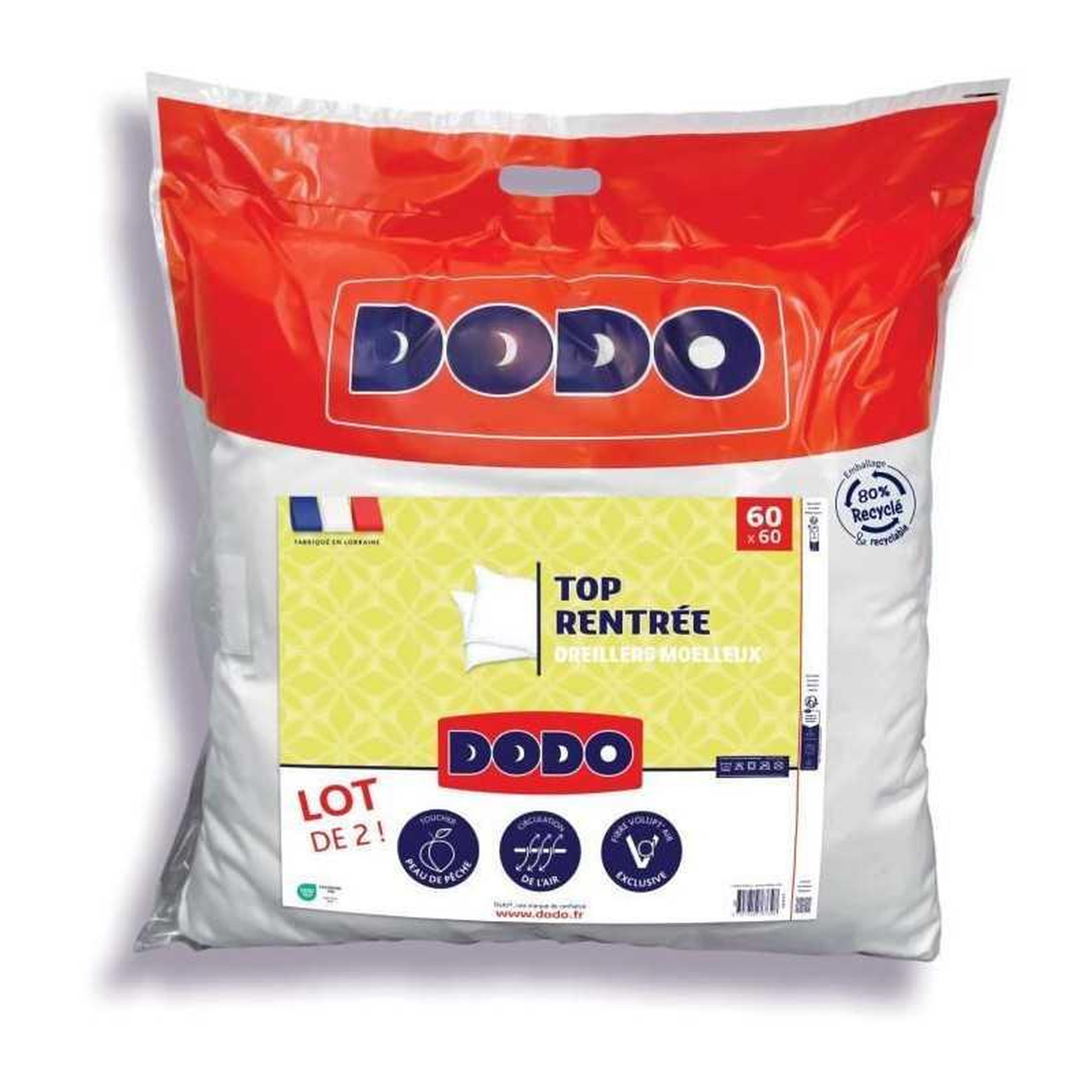 DODO DODO Lot de 2 Oreillers - Top Rentrée - Oreillers moelleux - 60 x 60 cm