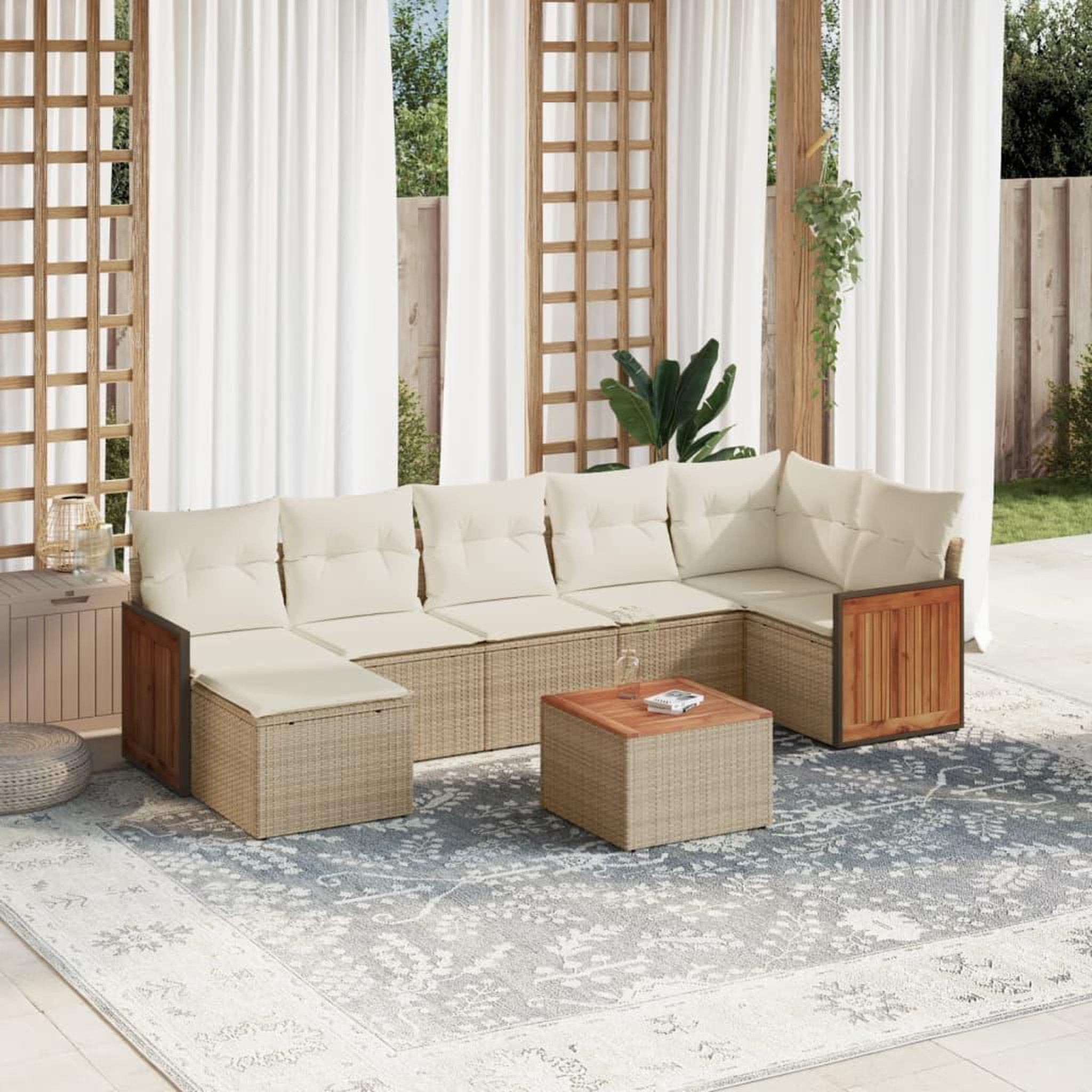 VIDAXL Salon de jardin avec coussins 8 pcs beige resine tressee