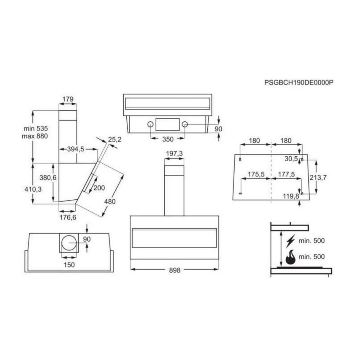 ELECTROLUX Hotte décorative inclinée 90cm 600m3/h noir - lfv319k