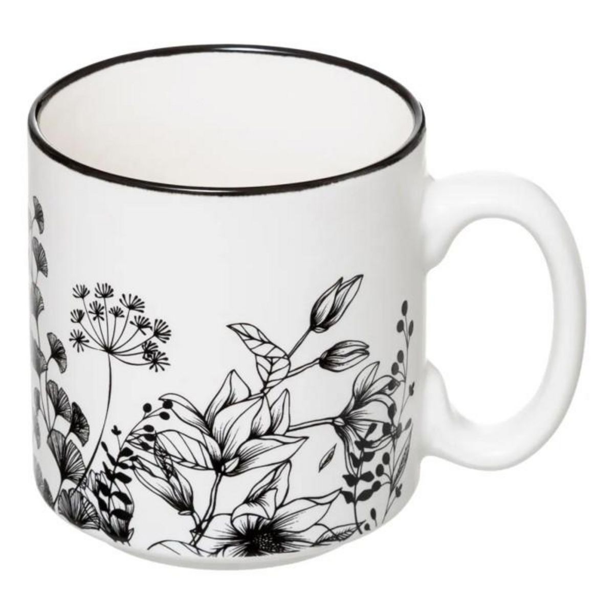 SECRET DE GOURMET Lot de 4 Mugs sur Rack  White Floral  24cl Blanc