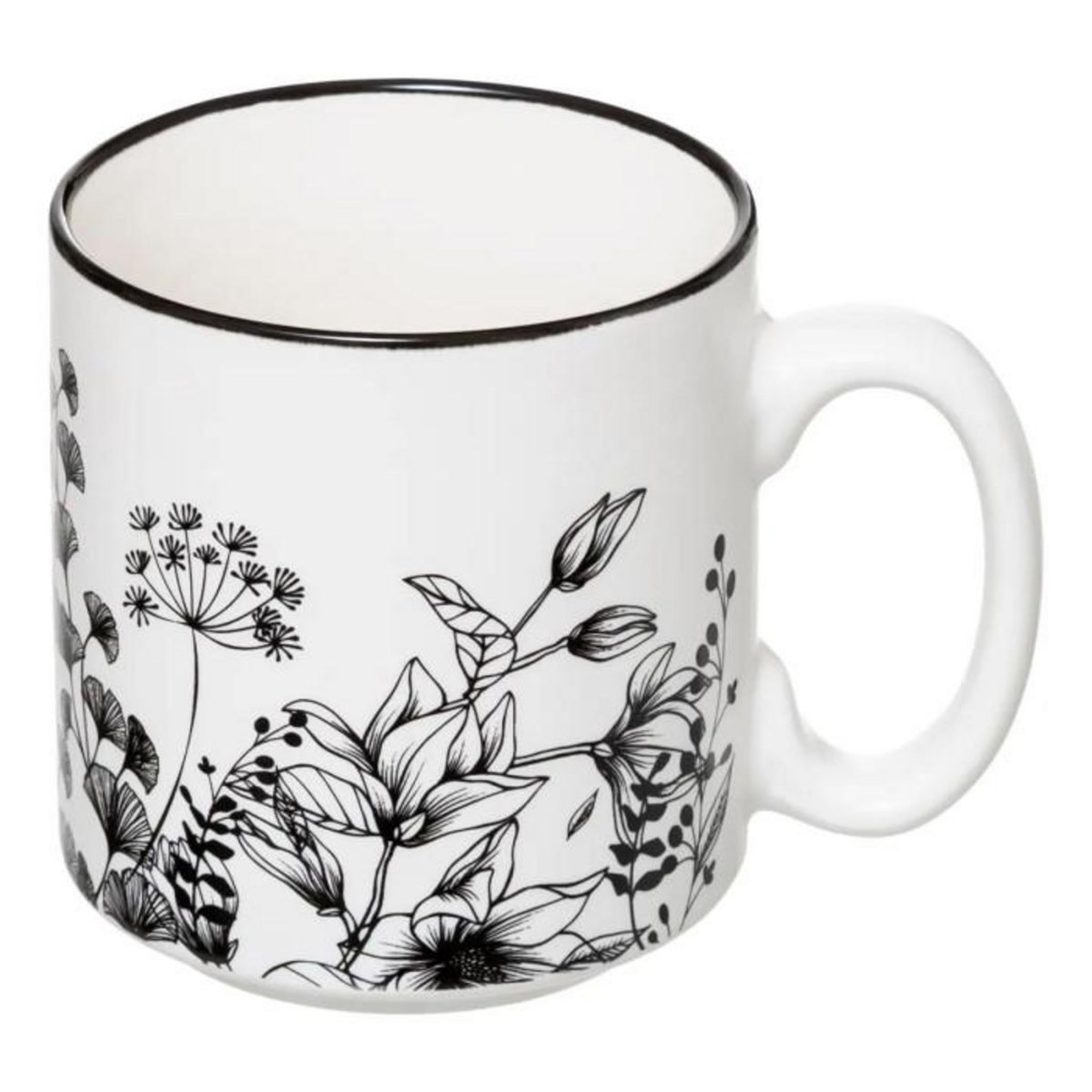 SECRET DE GOURMET Lot de 4 Mugs sur Rack  White Floral  24cl Blanc
