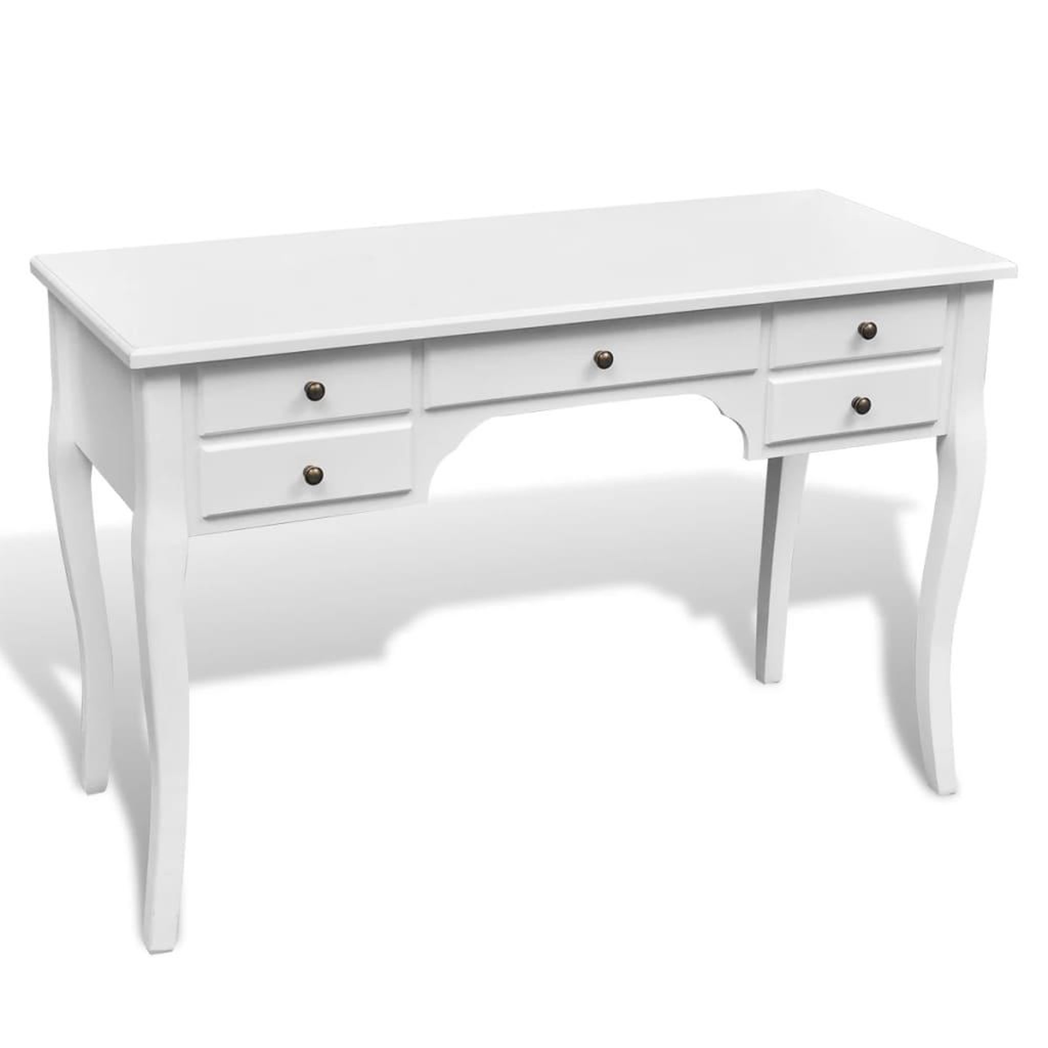 VIDAXL Bureau français en bois avec pieds courbes et 5 tiroirs