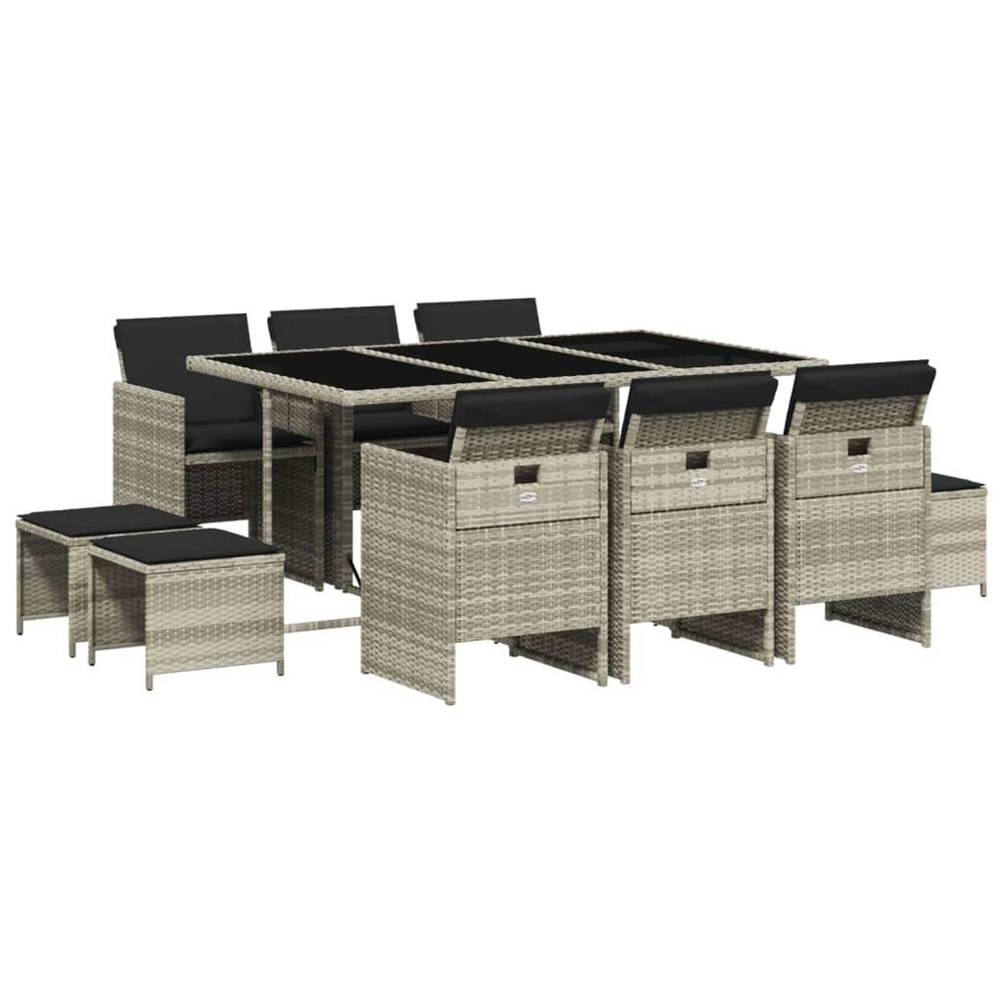 Voir la diapositive 2 : VIDAXL Ensemble a manger de jardin 11pcs avec coussins gris poly rotin