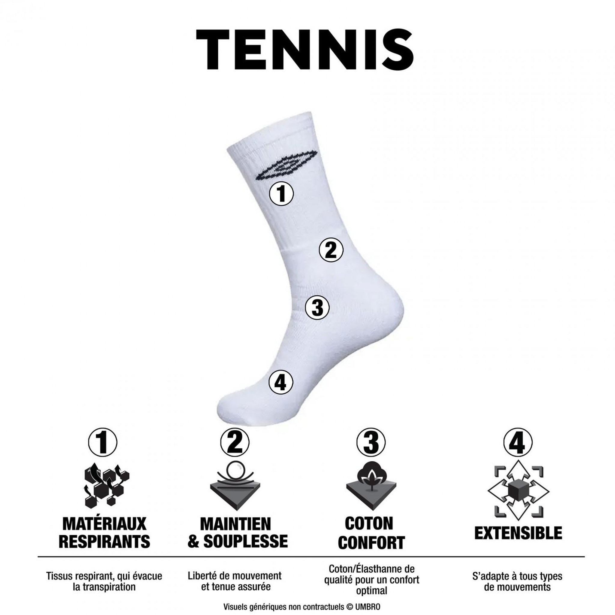 Voir la diapositive 2 : UMBRO Lot de 6 paires de chaussettes tennis homme