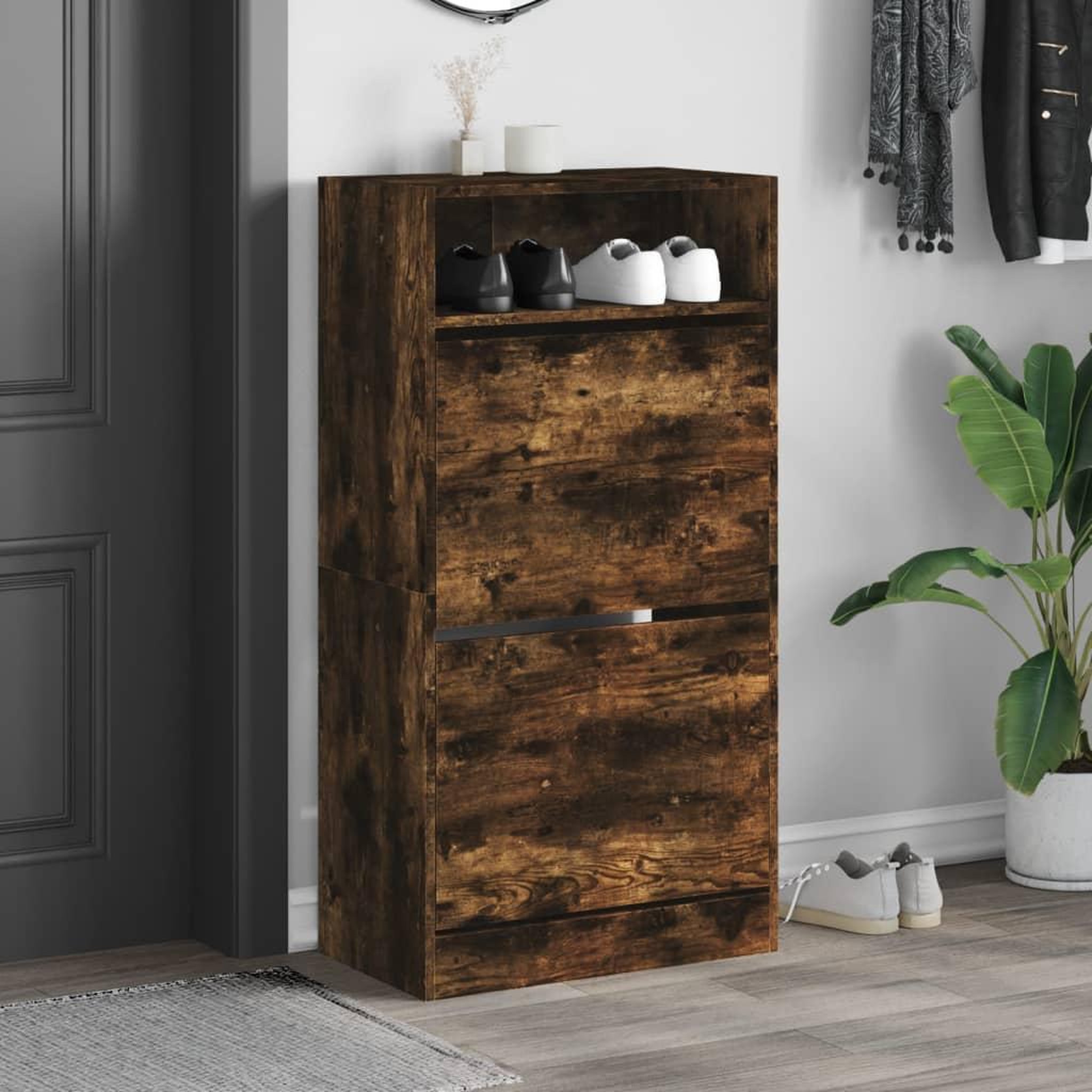Voir la diapositive 3 : VIDAXL Armoire a chaussures chene fume 60x34x116 cm bois d'ingenierie