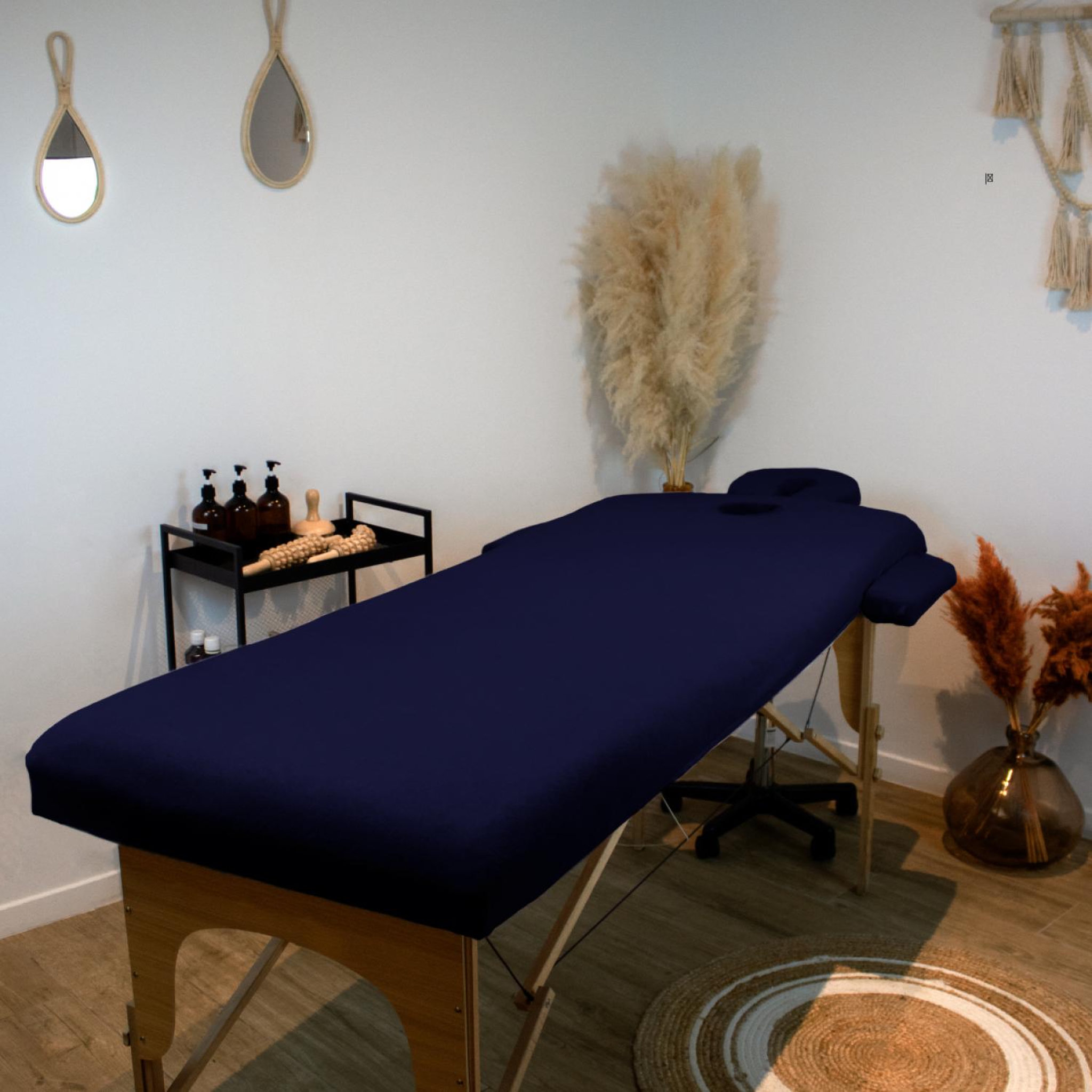 Voir la diapositive 5 : VIVEZEN Kit complet de housses pour table de massage - Éponge - Bleu marine