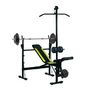 Voir la diapositive 2 : HOMCOM Banc de musculation Fitness entrainement complet dossier réglable cordes traction curler supports barre et haltères noir et jaune