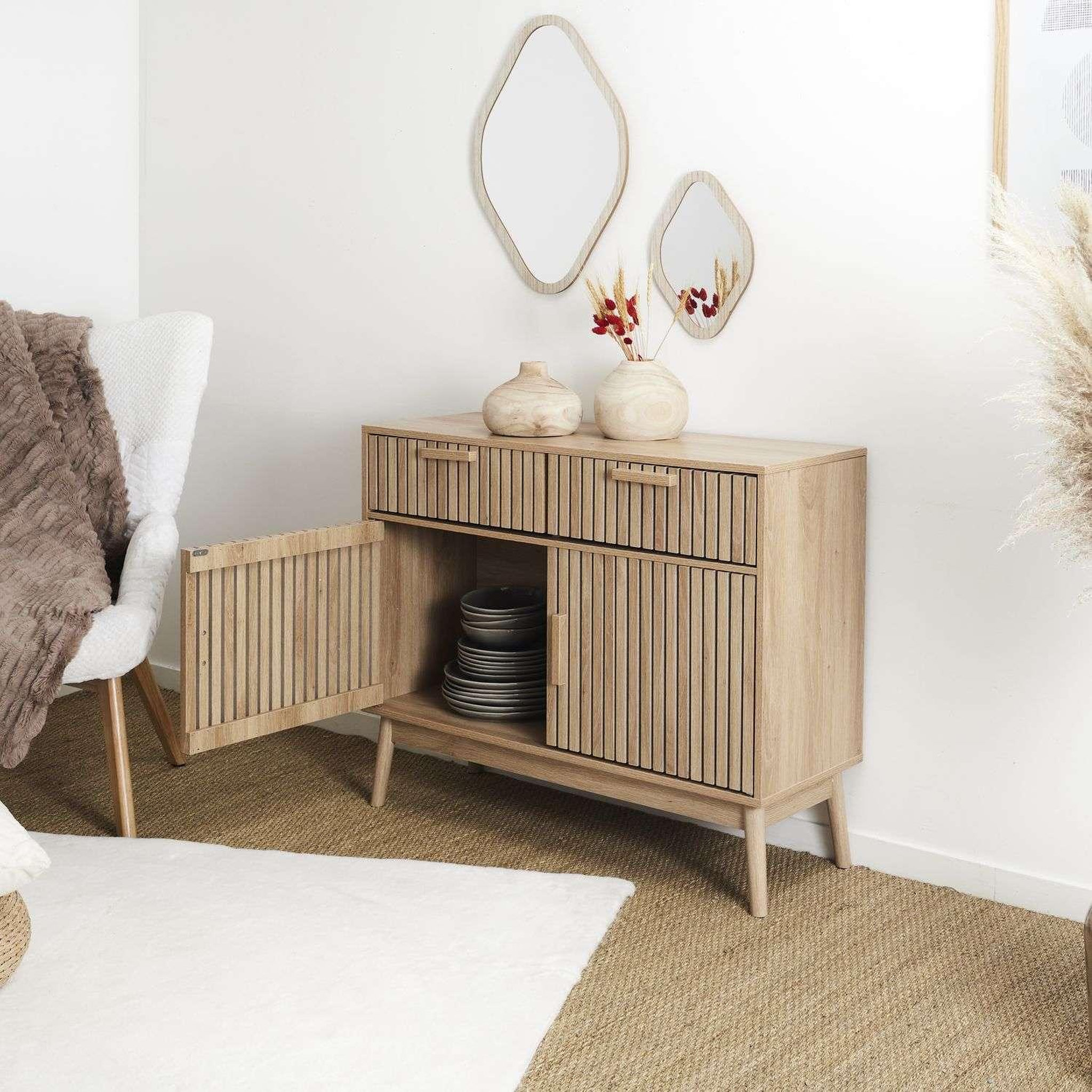 Voir la diapositive 6 : The Home Deco Factory Buffet 2 tiroirs et 2 portes Saulk en bois - Marron