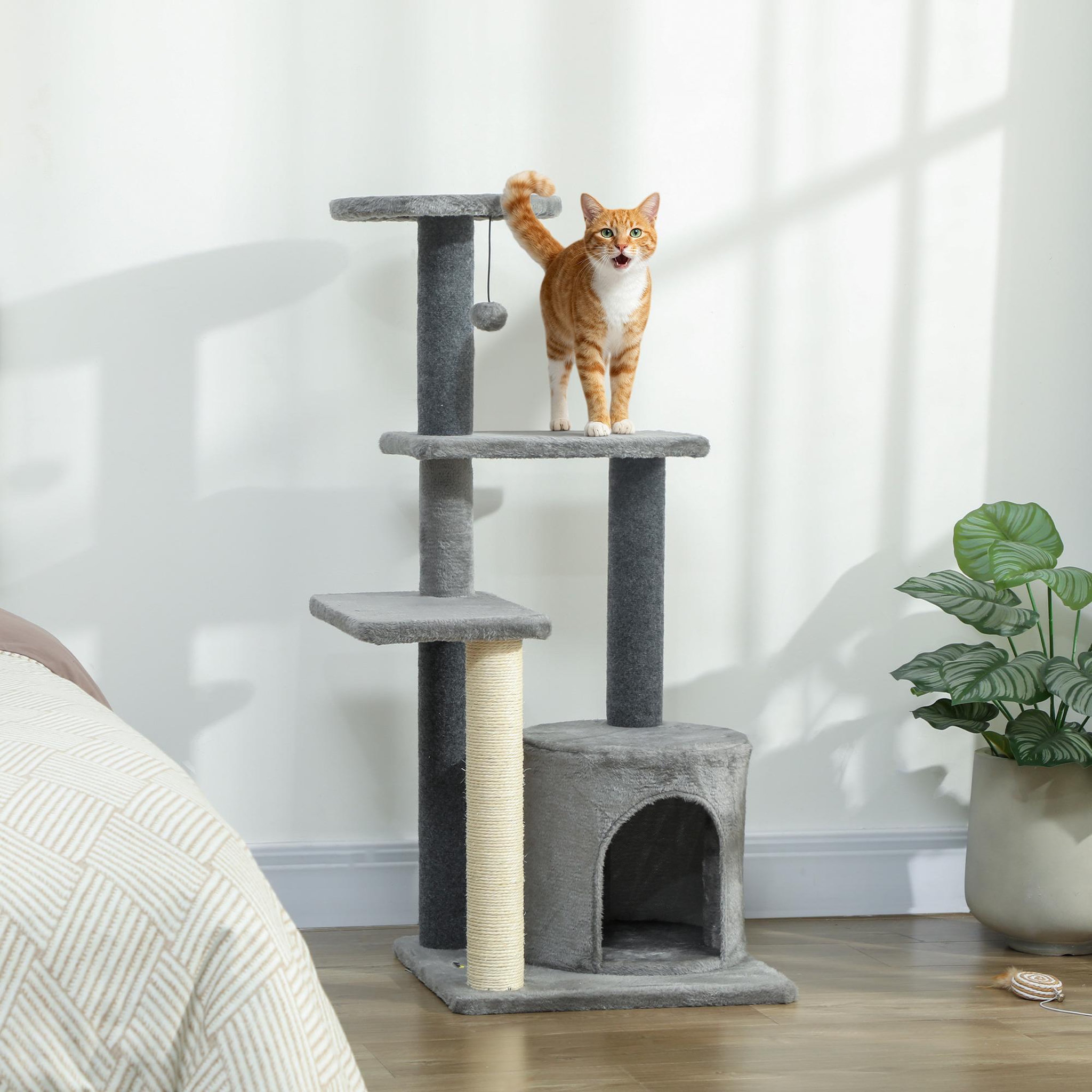 Voir la diapositive 2 : PAWHUT Arbre à chat gris niche 3 plateformes griffoir boule