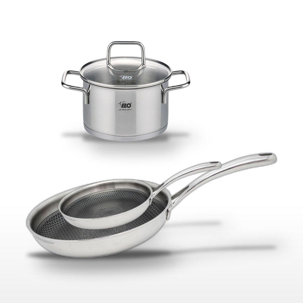 ELO Lot Poêle 24 cm & 28 cm Elo Relief Evolution avec Faitout 12 cm