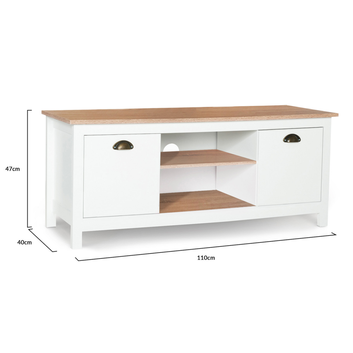 ID MARKET Meuble TV 113 cm campagne ISIS bois et blanc