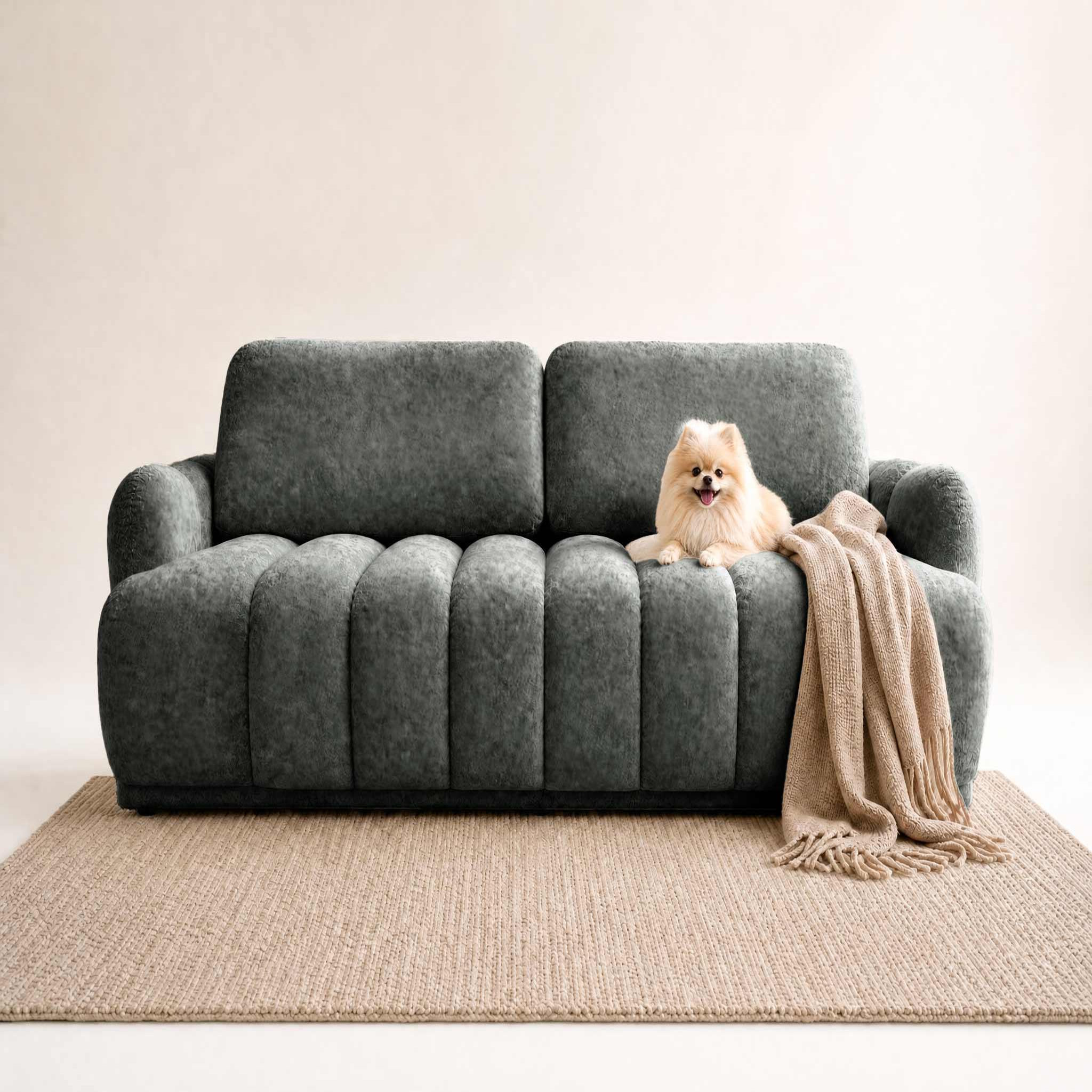 Voir la diapositive 2 : BEST MOBILIER Silvia - canapé droit 3 places convertible avec coffre - en tissu bouclette