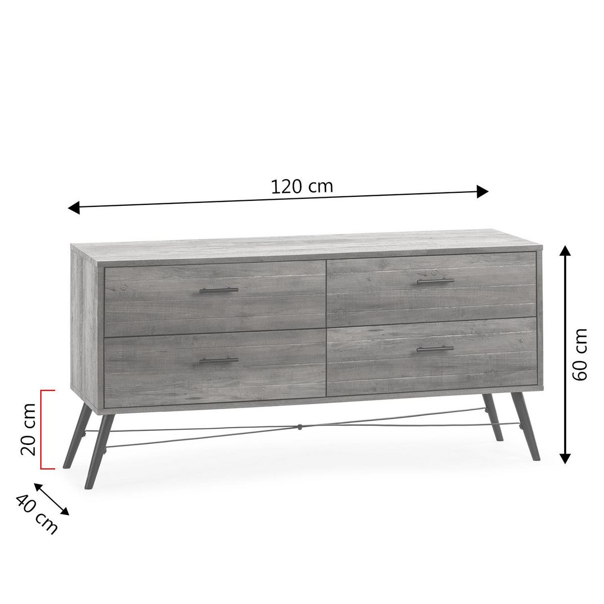 VS VENTA-STOCK Meuble TV Clavel 4 tiroirs Couleur Rustique