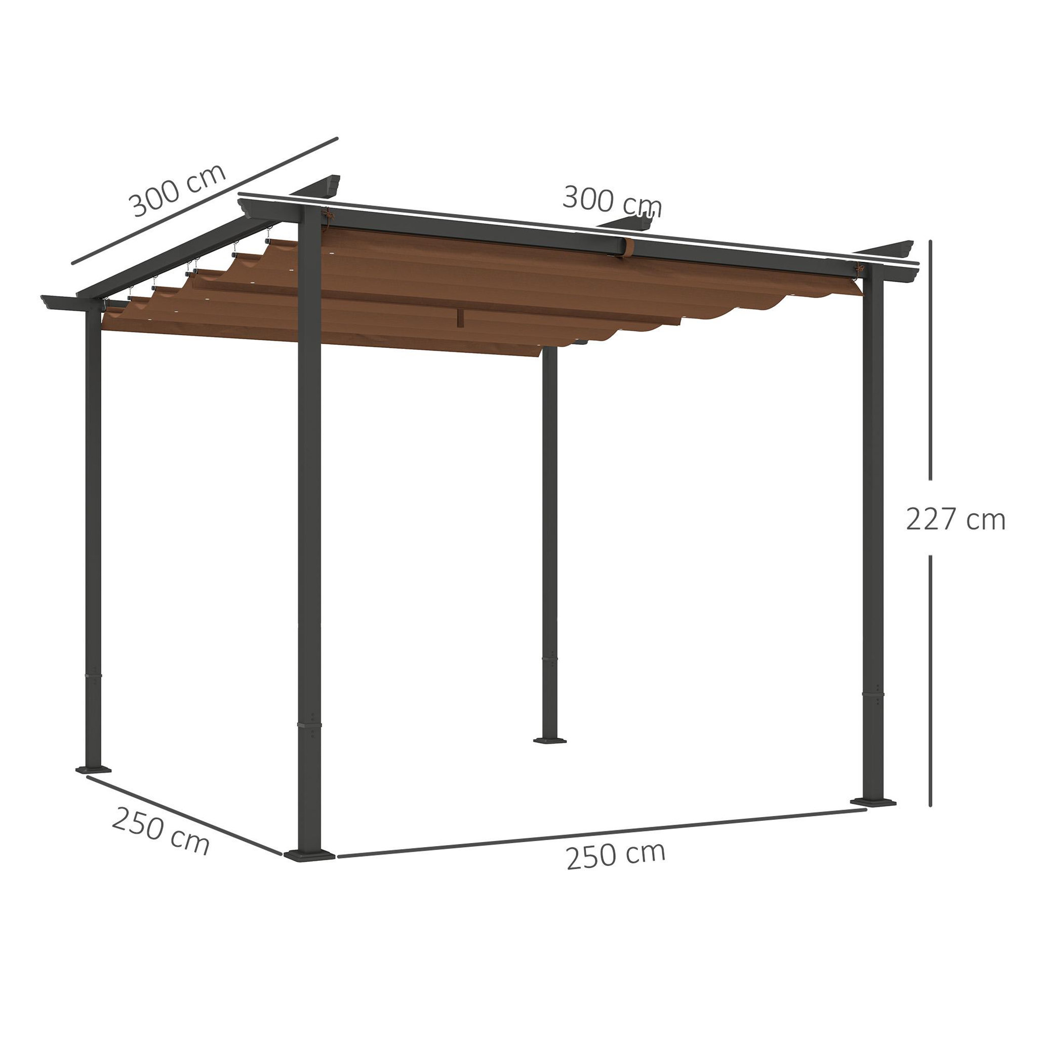 Voir la diapositive 3 : OUTSUNNY Pergola 3 x 3 m métal toile polyester haute densité 180g/m² UPF30+ coulissante rétractable marron