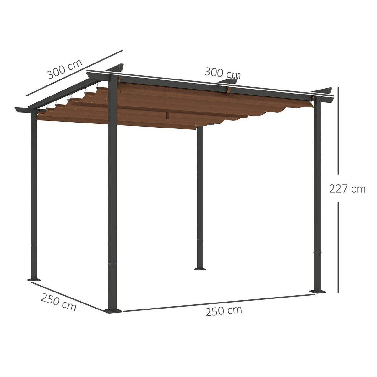 OUTSUNNY Pergola 3 x 3 m métal toile polyester haute densité 180g/m² UPF30+ coulissante rétractable marron