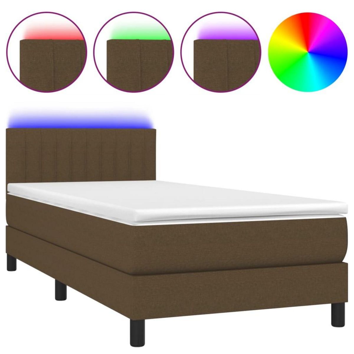 VIDAXL Sommier a lattes de lit et matelas et LED Marron fonce 80x200cm