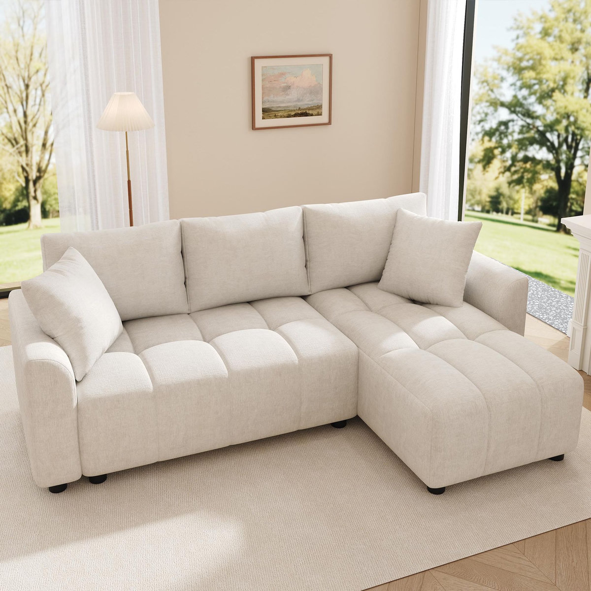 MERAX Canapé d'angle réversible fixe 3 places tissu