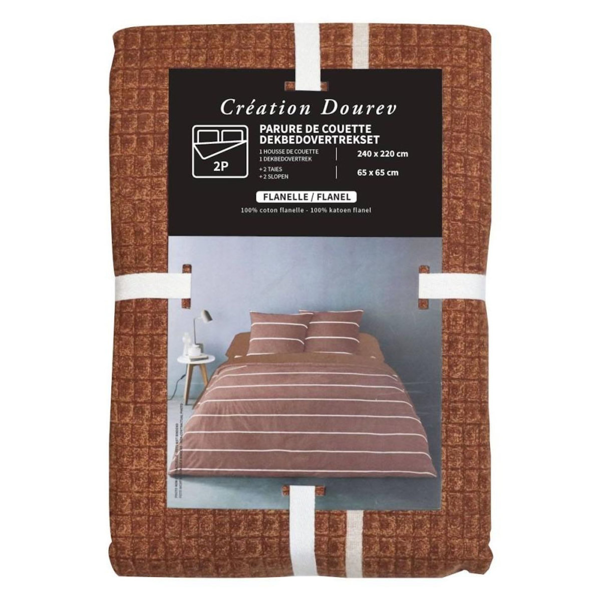 Dourev Housse de couette 240x220 + 2 taies flanelle 100% coton