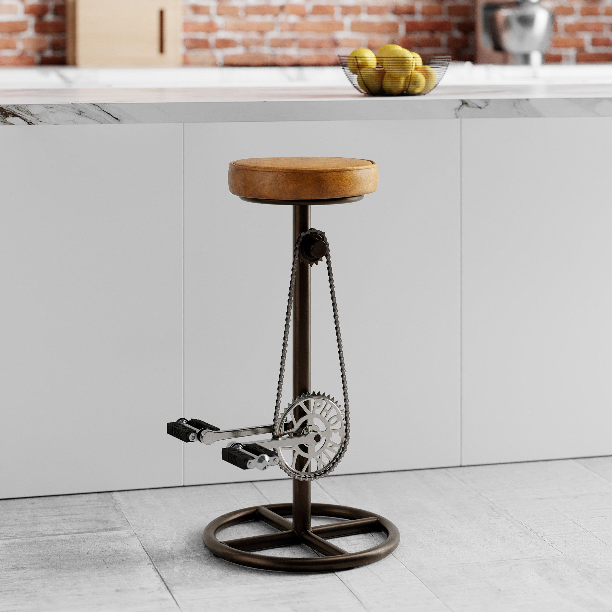 Voir la diapositive 2 : MAISON PAVANE Tabouret de bar 73 cm en cuir marron-gaya