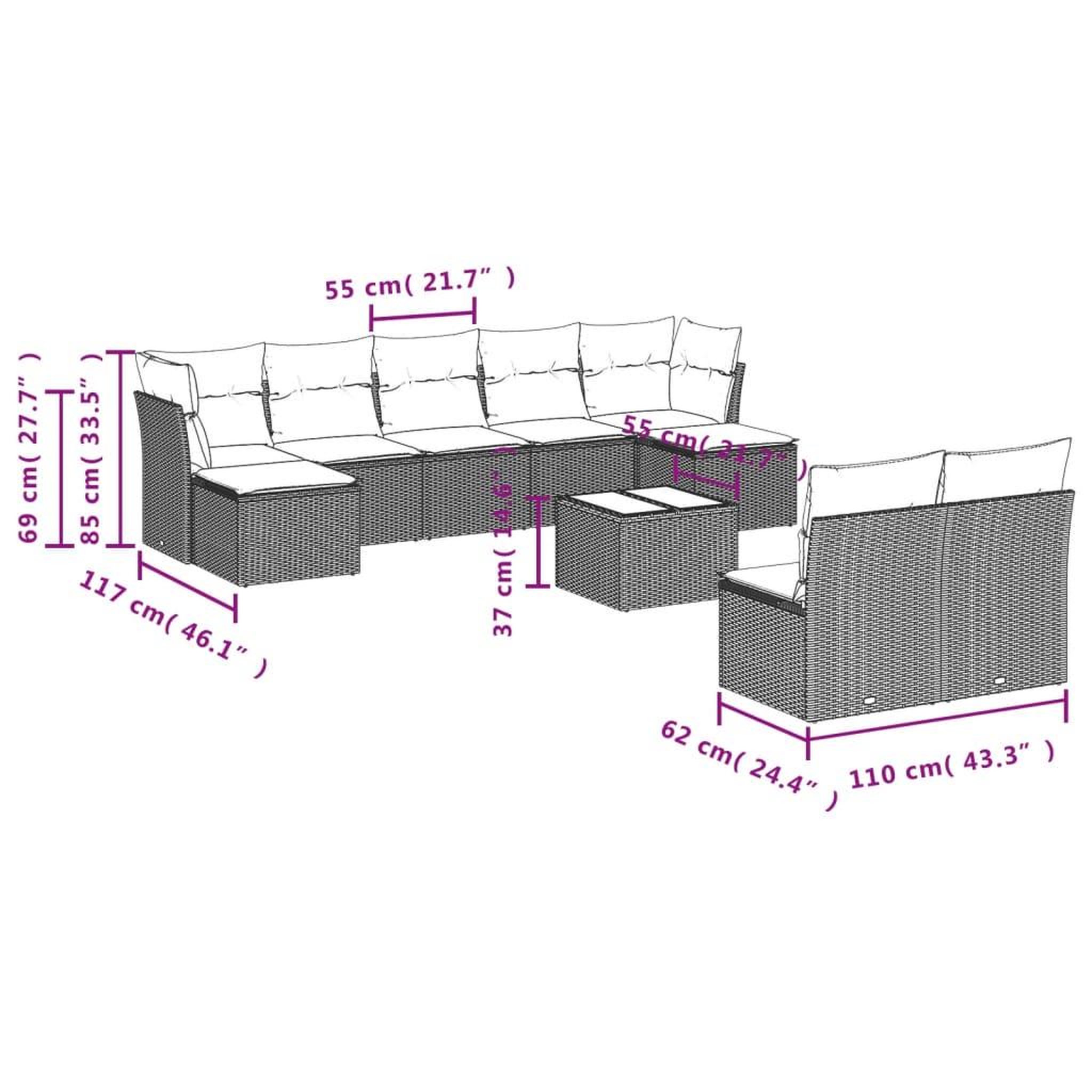 Voir la diapositive 4 : VIDAXL Salon de jardin avec coussins 10 pcs gris resine tressee