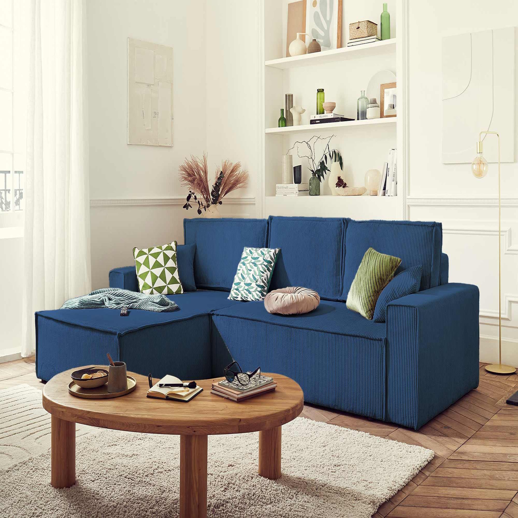 Voir la diapositive 4 : BEST MOBILIER Dellia - canapé d'angle réversible convertible - avec coffre - en velours côtelé - 4 places