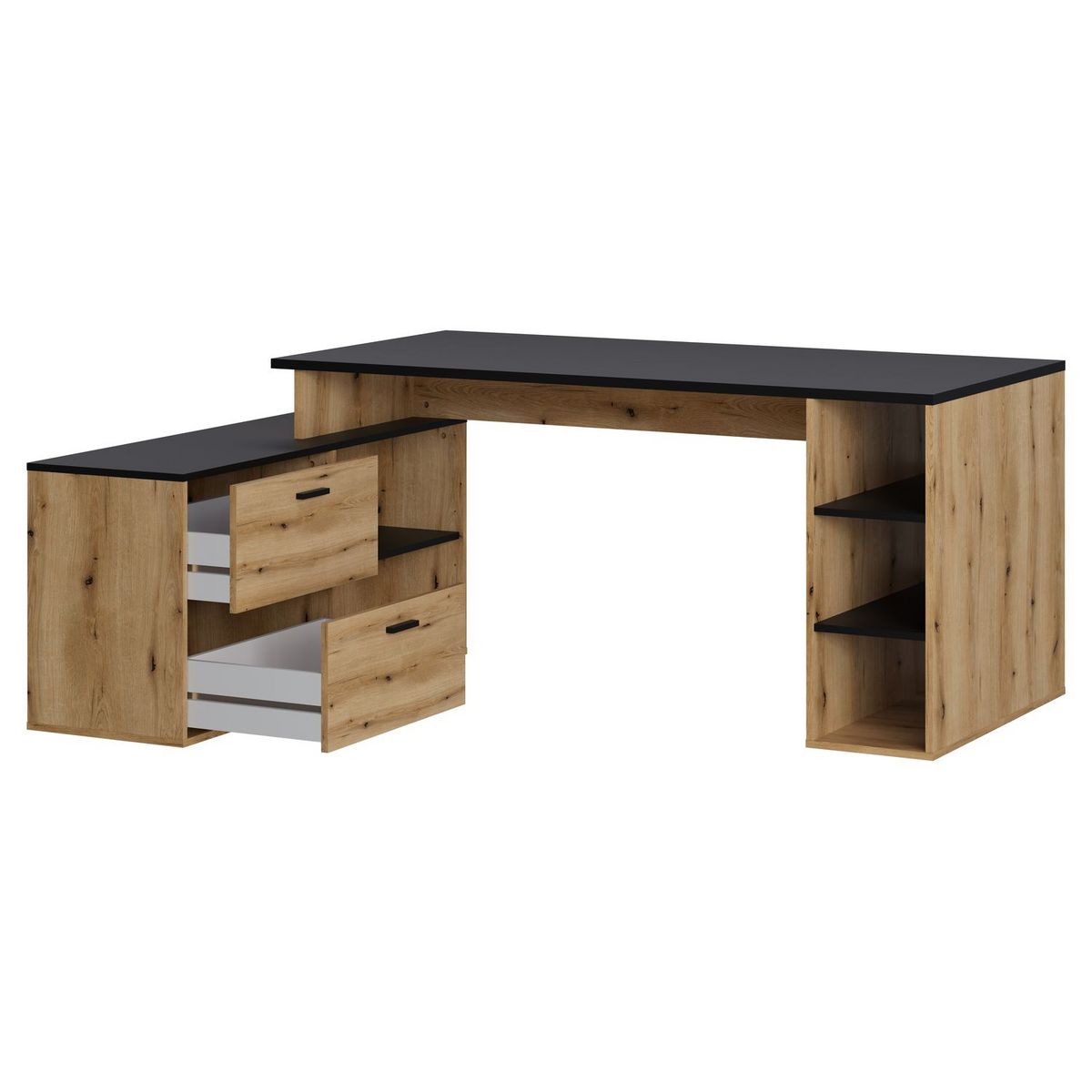 Bureau d'angle 3 tiroirs et rangements L183cm ESTEBAN