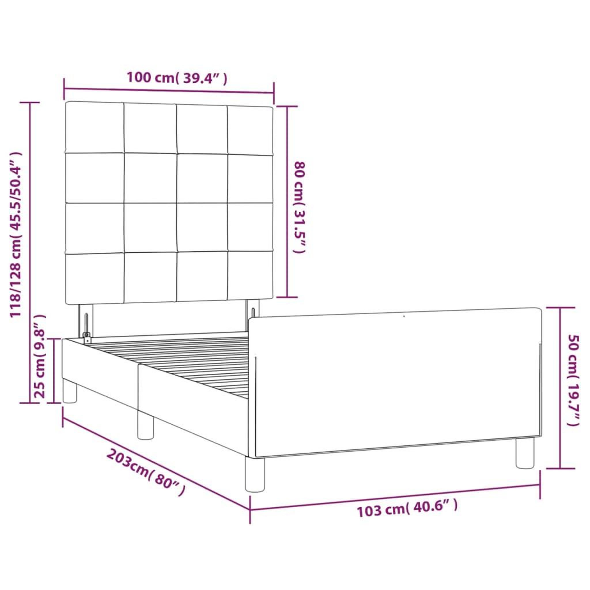 Voir la diapositive 6 : VIDAXL Cadre de lit sans matelas gris fonce 100x200 cm tissu