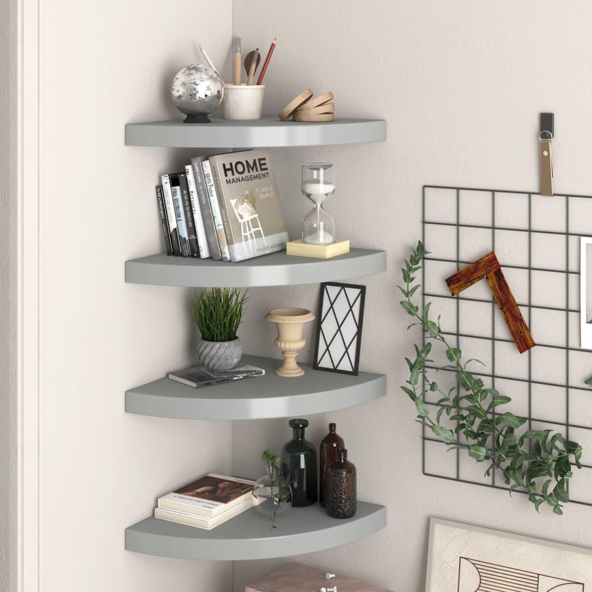 Voir la diapositive 1 : VIDAXL Etageres d'angle flottantes 4 pcs gris 35x35x3,8 cm MDF