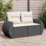VIDAXL Canape de jardin avec coussins 2 places noir resine tressee