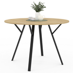 ID MARKET Table à manger ronde YSEULT 4-6 personnes bois et noir design industriel 110 cm