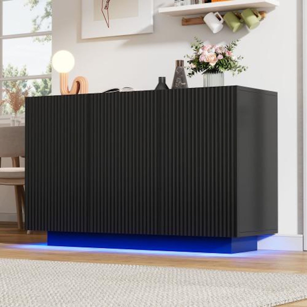 MERAX Buffet 3 porte(s) 0 tiroir(s) - 120 cm noir led mdf