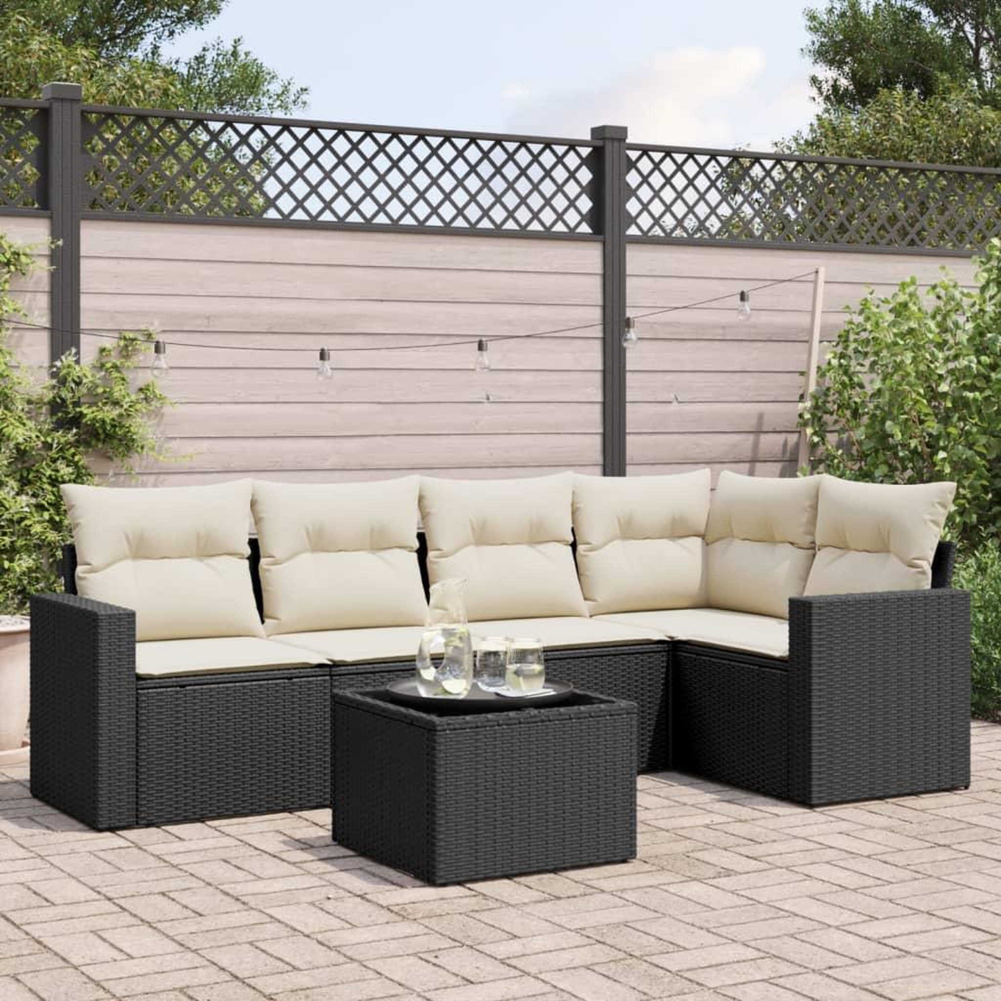 VIDAXL Salon de jardin 6 pcs avec coussins noir resine tressee