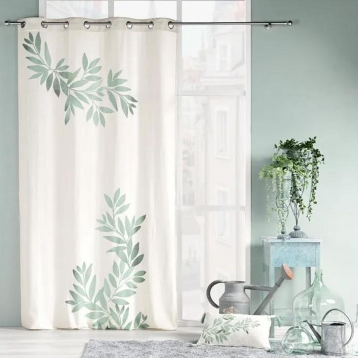 Paris Prix Rideau à Œillets Imprimé  Nymphea  140x260cm Vert