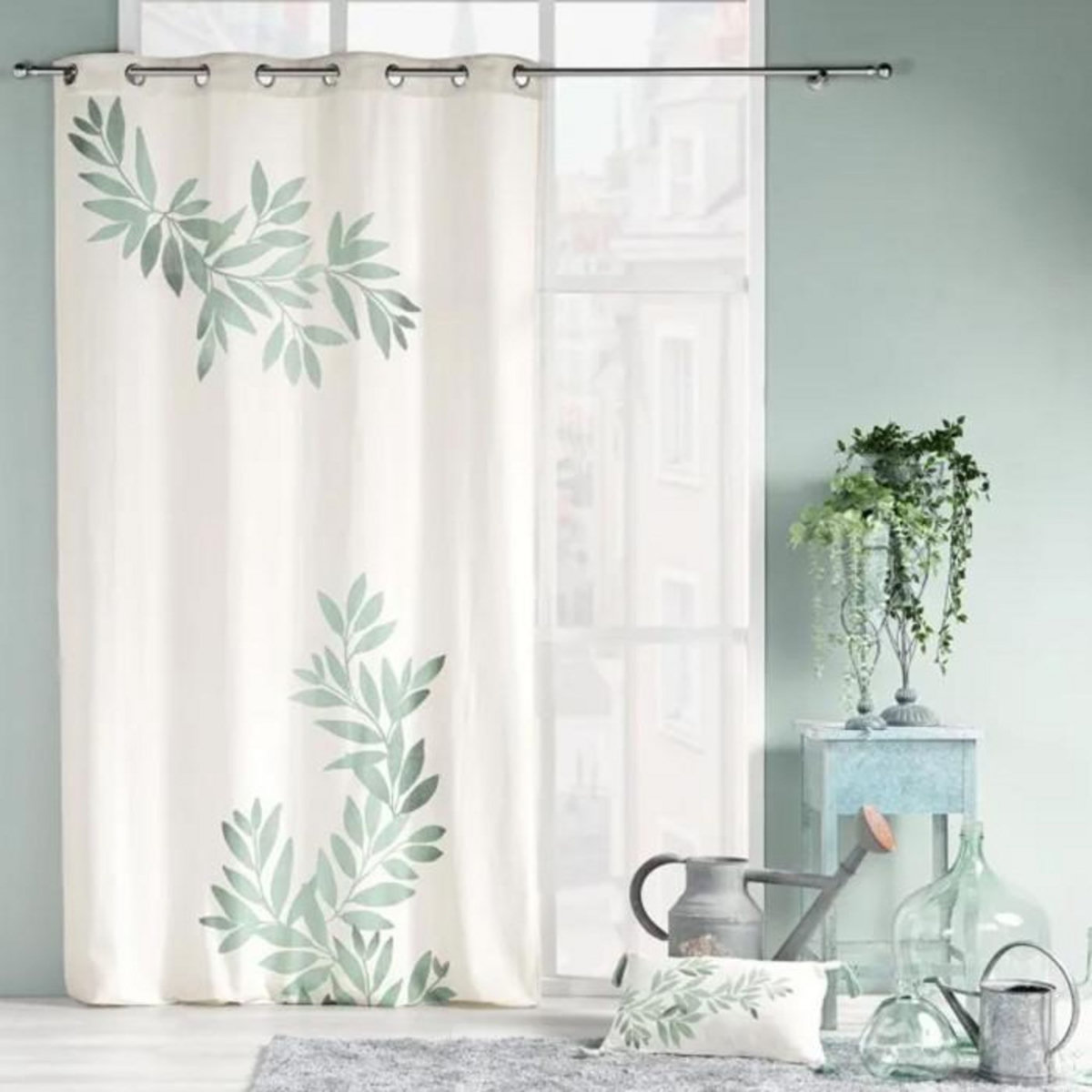 Paris Prix Rideau à Œillets Imprimé  Nymphea  140x260cm Vert