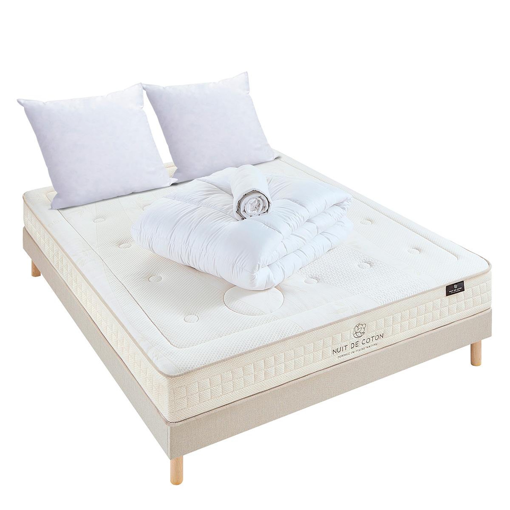 Voir la diapositive 3 : NUIT DE COTON Nuit de coton | pack prêt à dormir prelude 2.0 | matelas latex + sommier + accessoires
