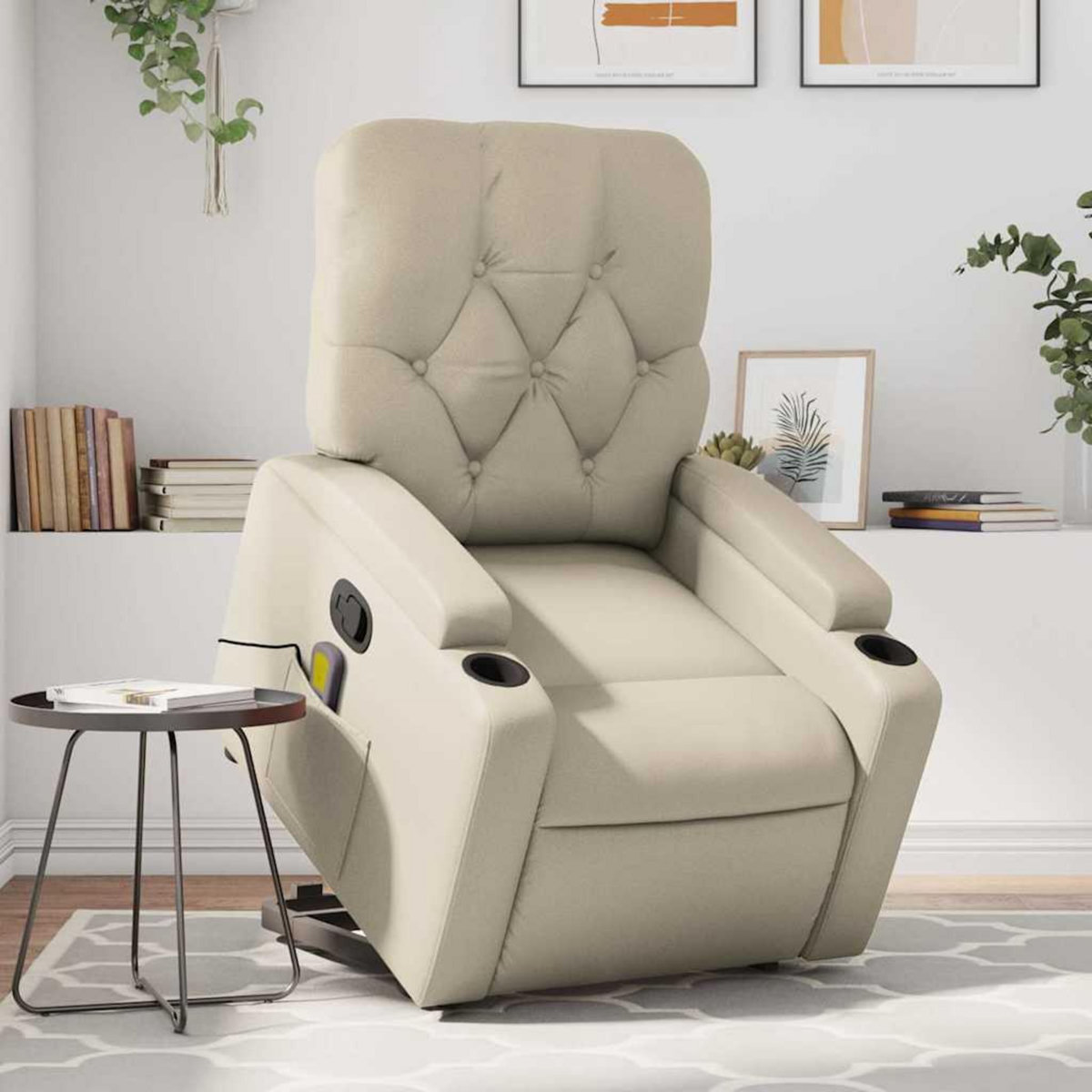 VIDAXL Fauteuil inclinable de massage Creme Similicuir